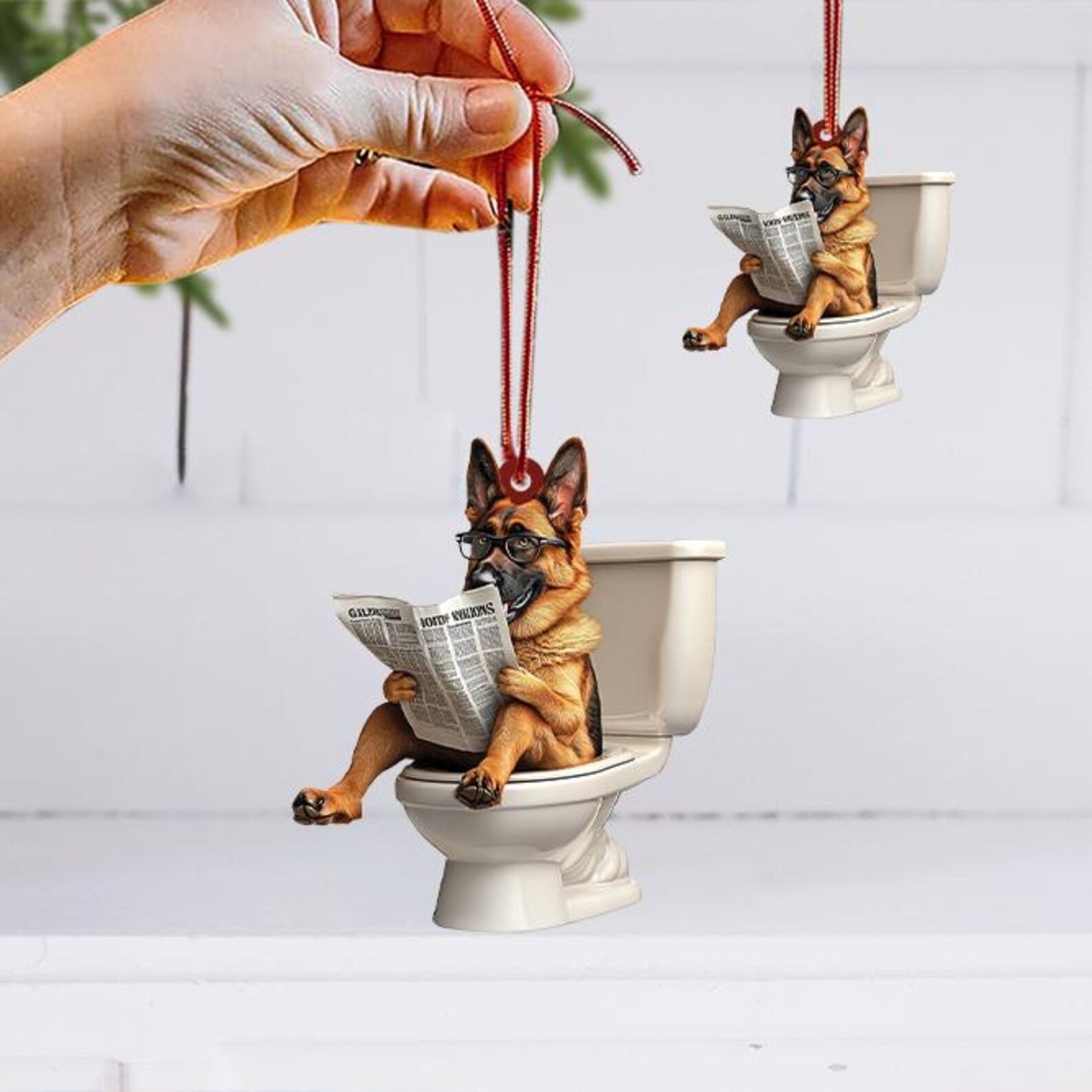 German Shepherd - Dog Sitting On Toilet Ornament OT004