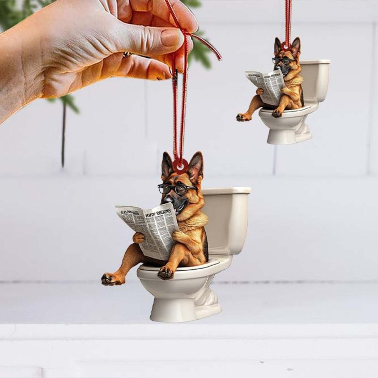 German Shepherd - Dog Sitting On Toilet Ornament OT004