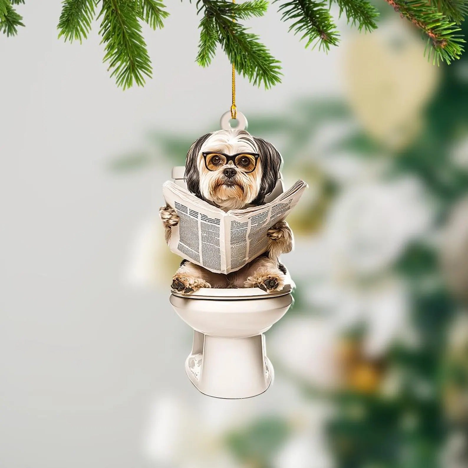 Havanese - Dog Sitting On Toilet Ornament OT005