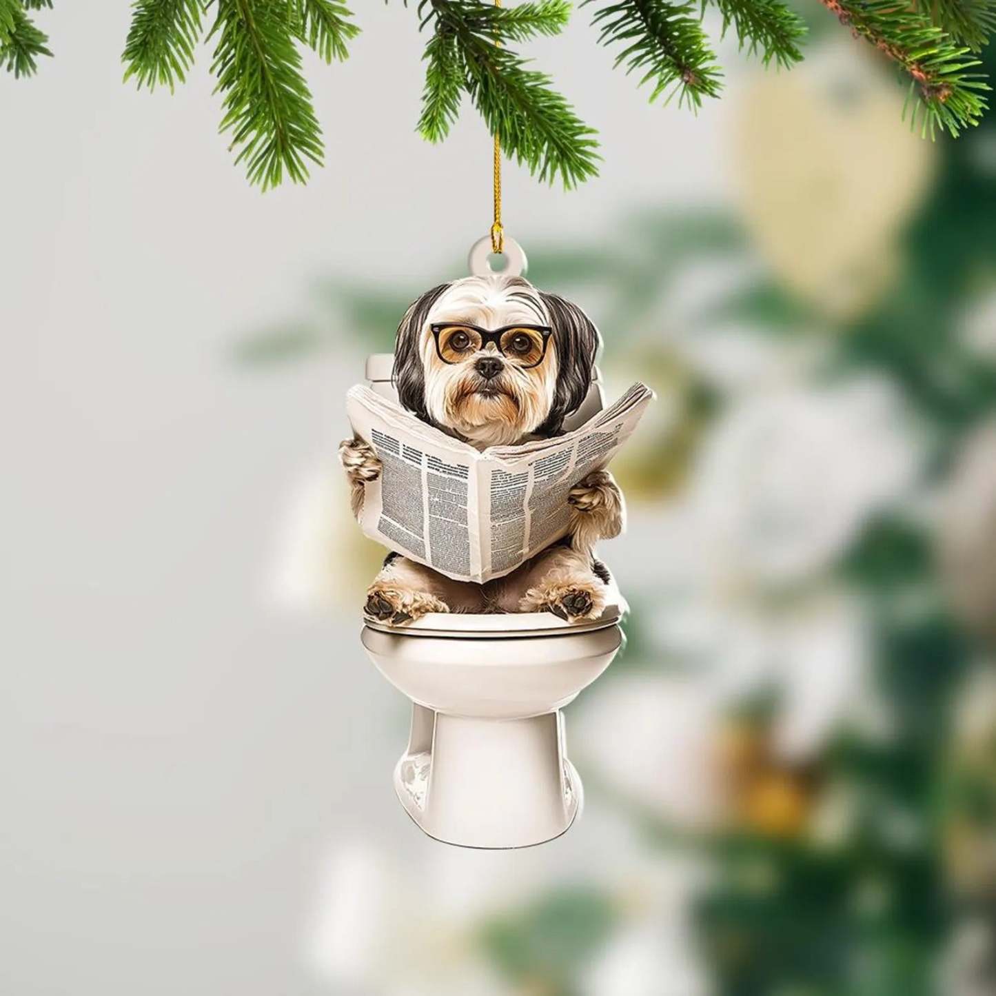 Havanese - Dog Sitting On Toilet Ornament OT005