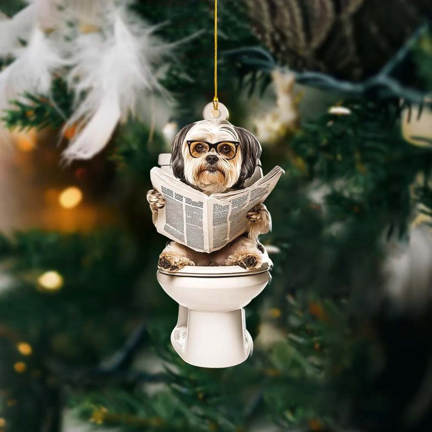 Havanese - Dog Sitting On Toilet Ornament OT005