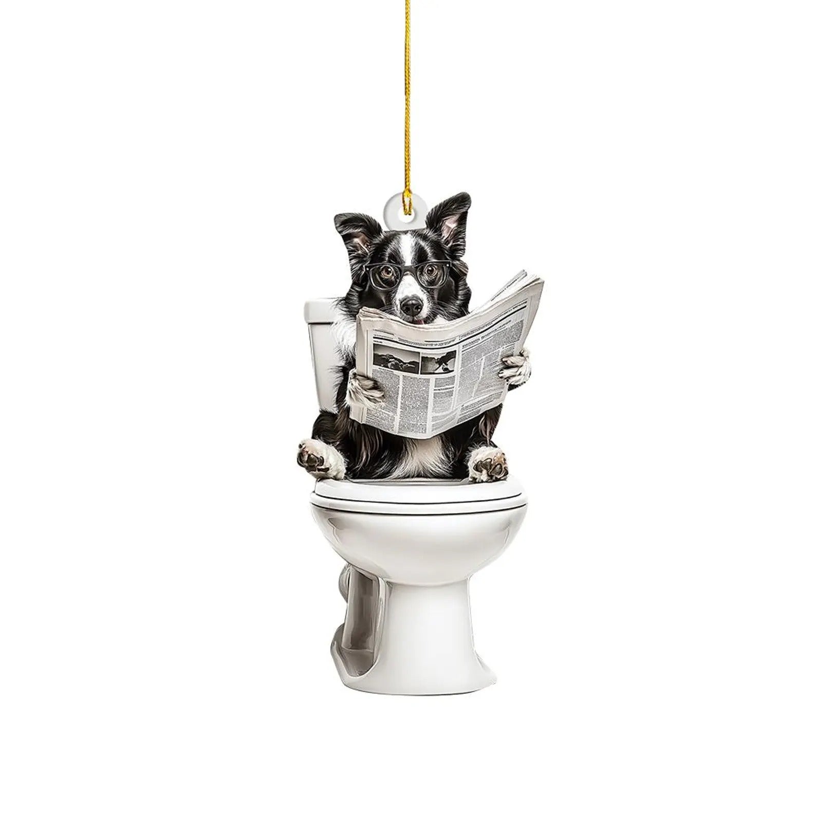Border Collie - Dog Sitting On Toilet Ornament OT006