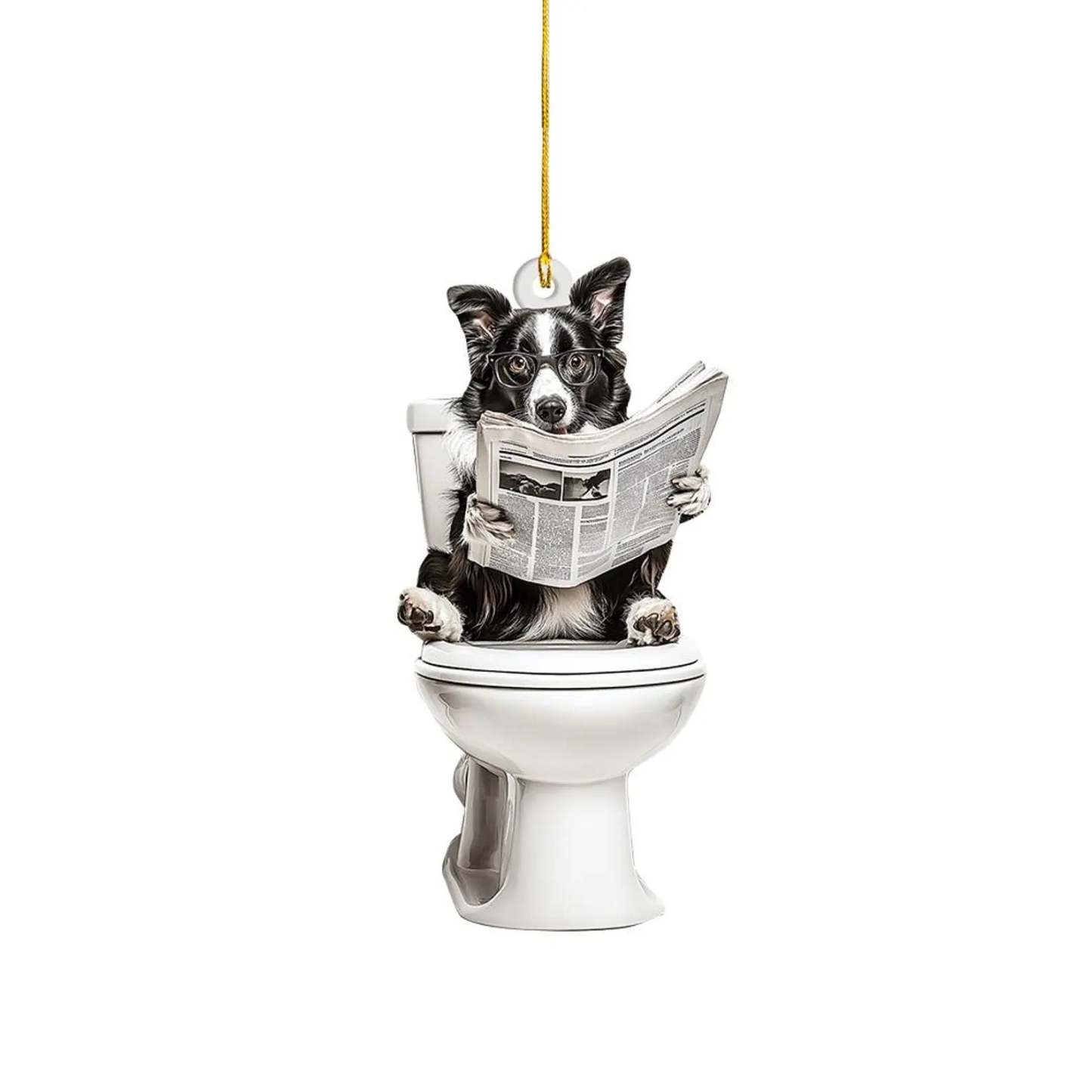 Border Collie - Dog Sitting On Toilet Ornament OT006