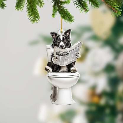 Border Collie - Dog Sitting On Toilet Ornament OT006