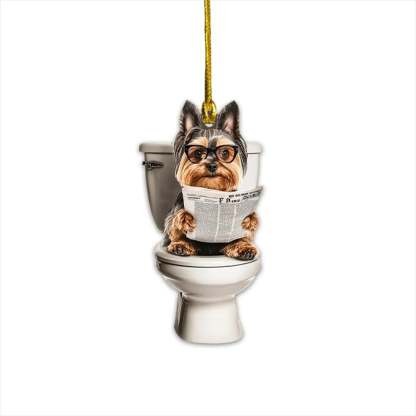 Yorkshire Terrier - Dog Sitting On Toilet Ornament OT007