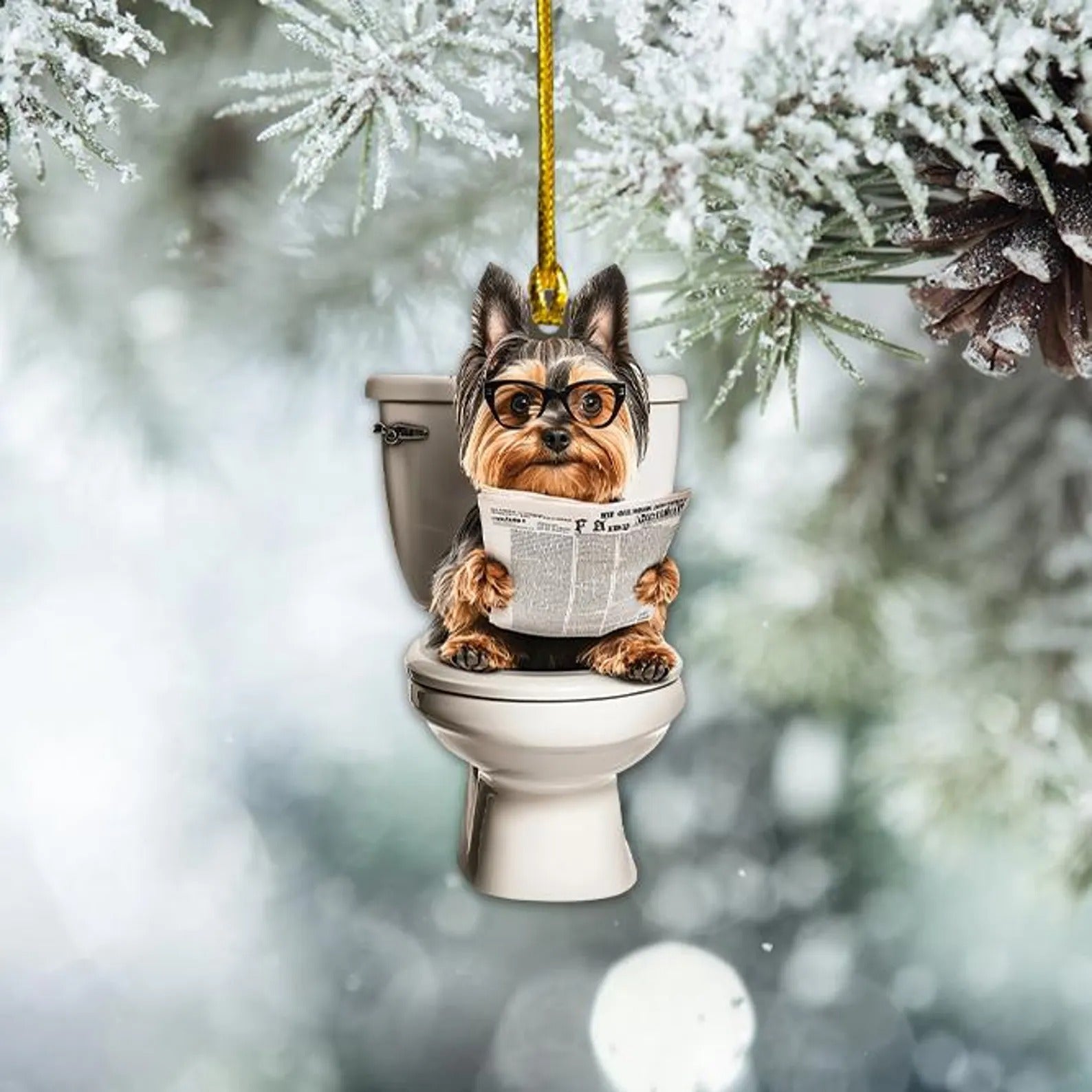 Yorkshire Terrier - Dog Sitting On Toilet Ornament OT007