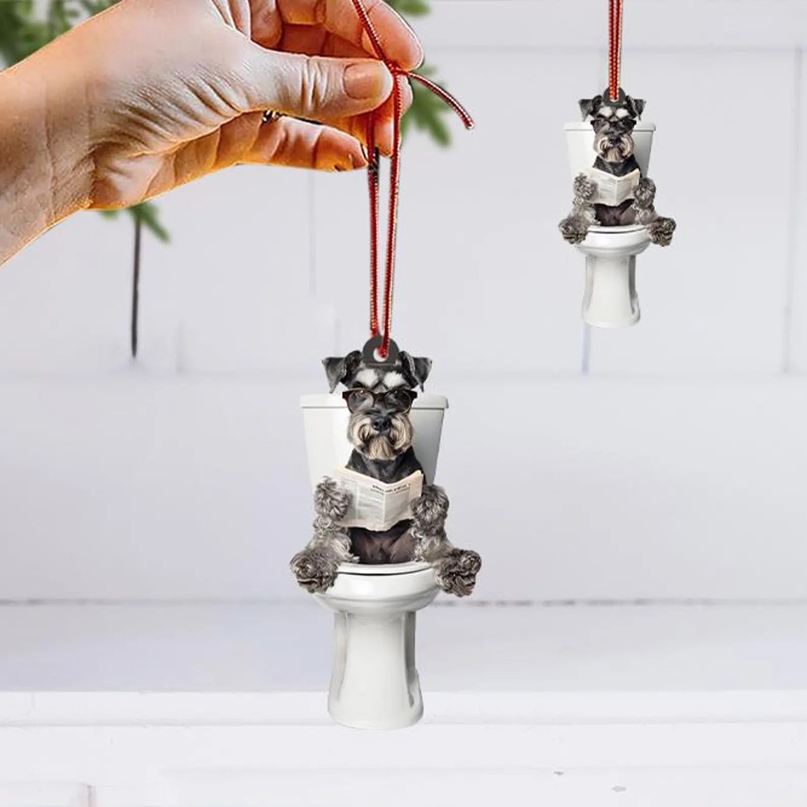 Miniature Schnauzer - Dog Sitting On Toilet Ornament OT008