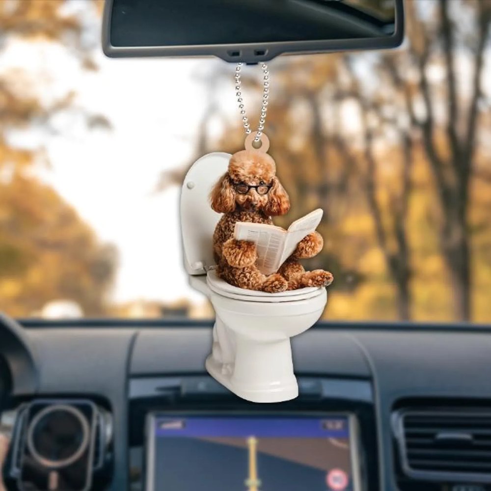 Poodle - Dog Sitting On Toilet Ornament OT009
