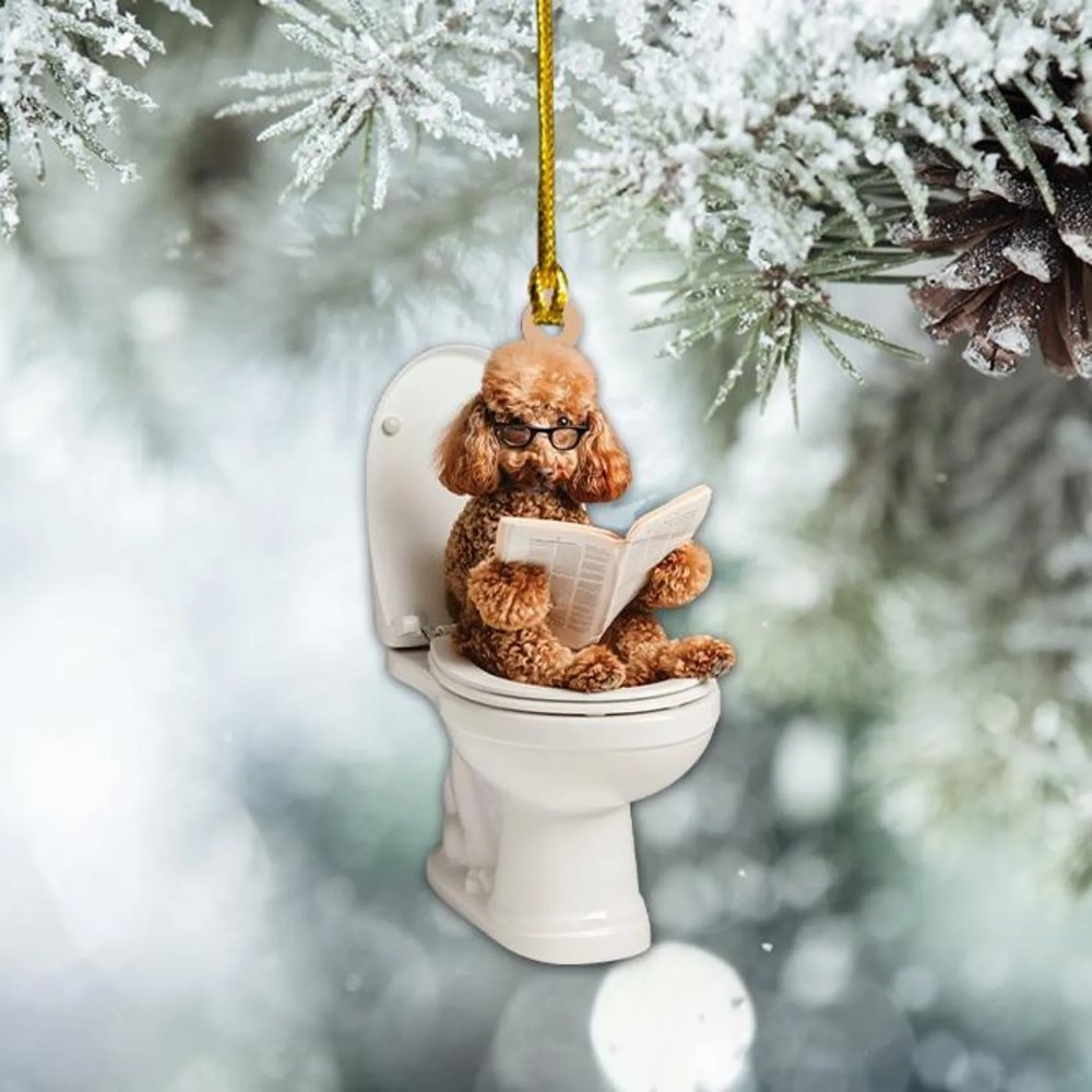 Poodle - Dog Sitting On Toilet Ornament OT009
