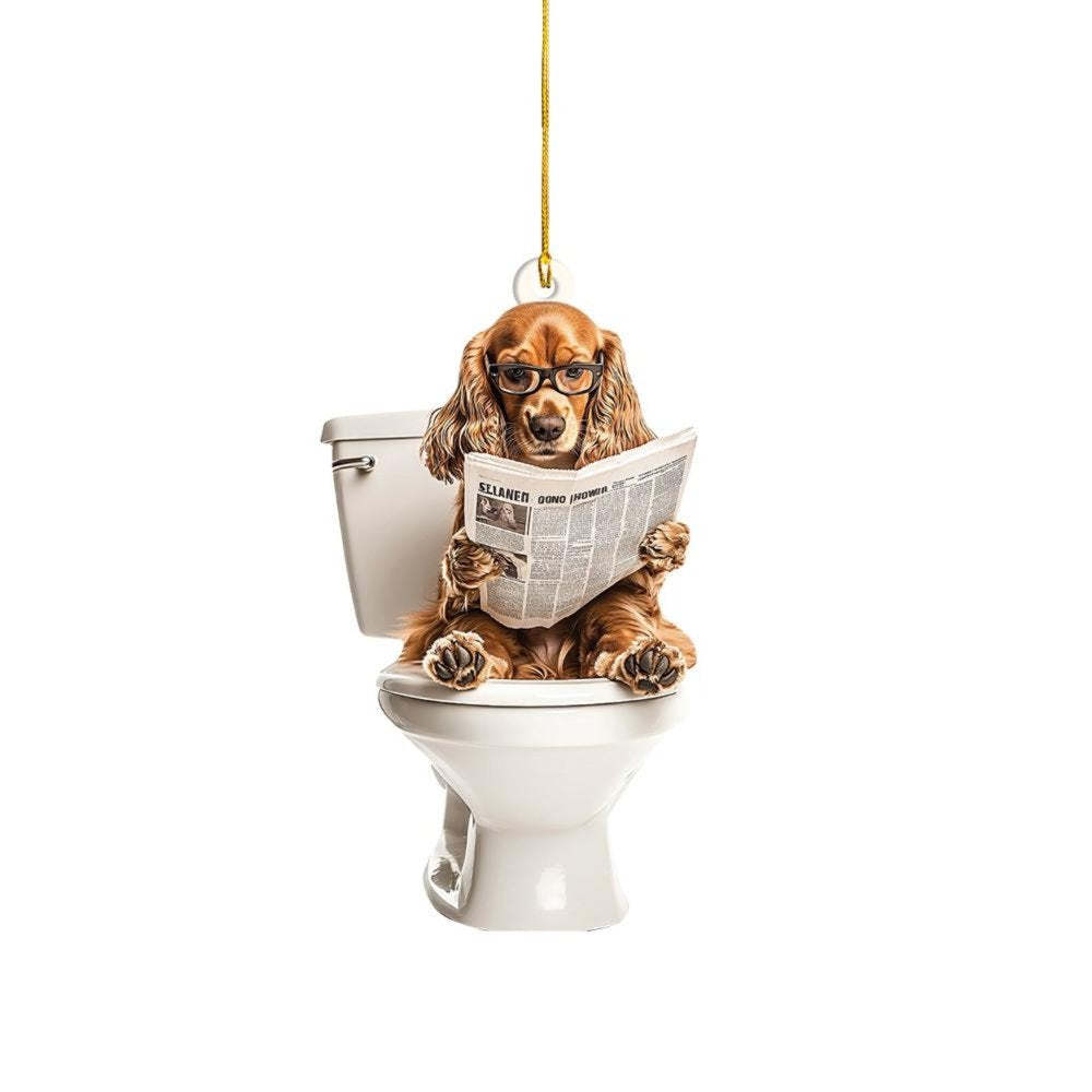 Cocker Spaniel - Dog Sitting On Toilet Ornament OT010
