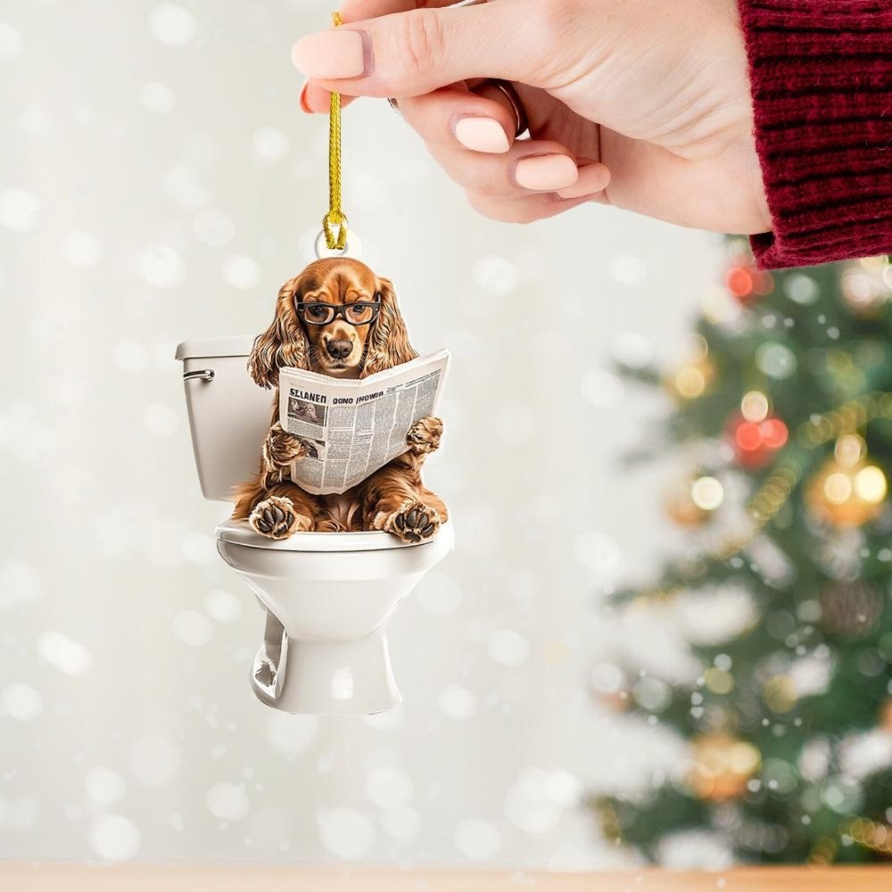 Cocker Spaniel - Dog Sitting On Toilet Ornament OT010