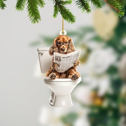 Cocker Spaniel - Dog Sitting On Toilet Ornament OT010