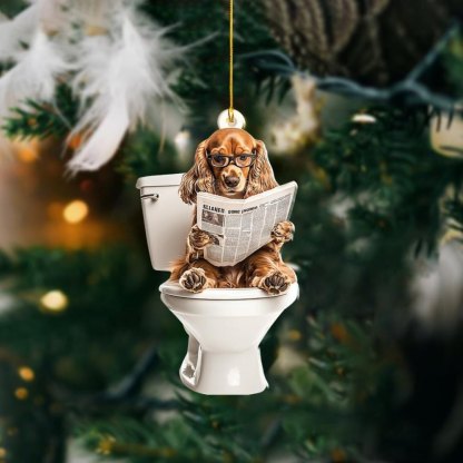 Cocker Spaniel - Dog Sitting On Toilet Ornament OT010
