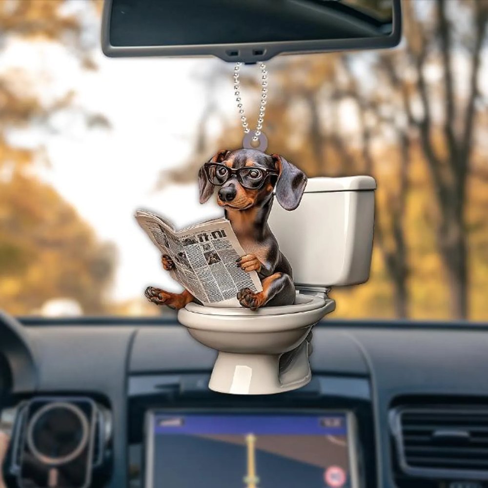 Dachshund - Dog Sitting On Toilet Ornament OT011