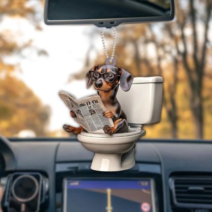 Dachshund - Dog Sitting On Toilet Ornament OT011