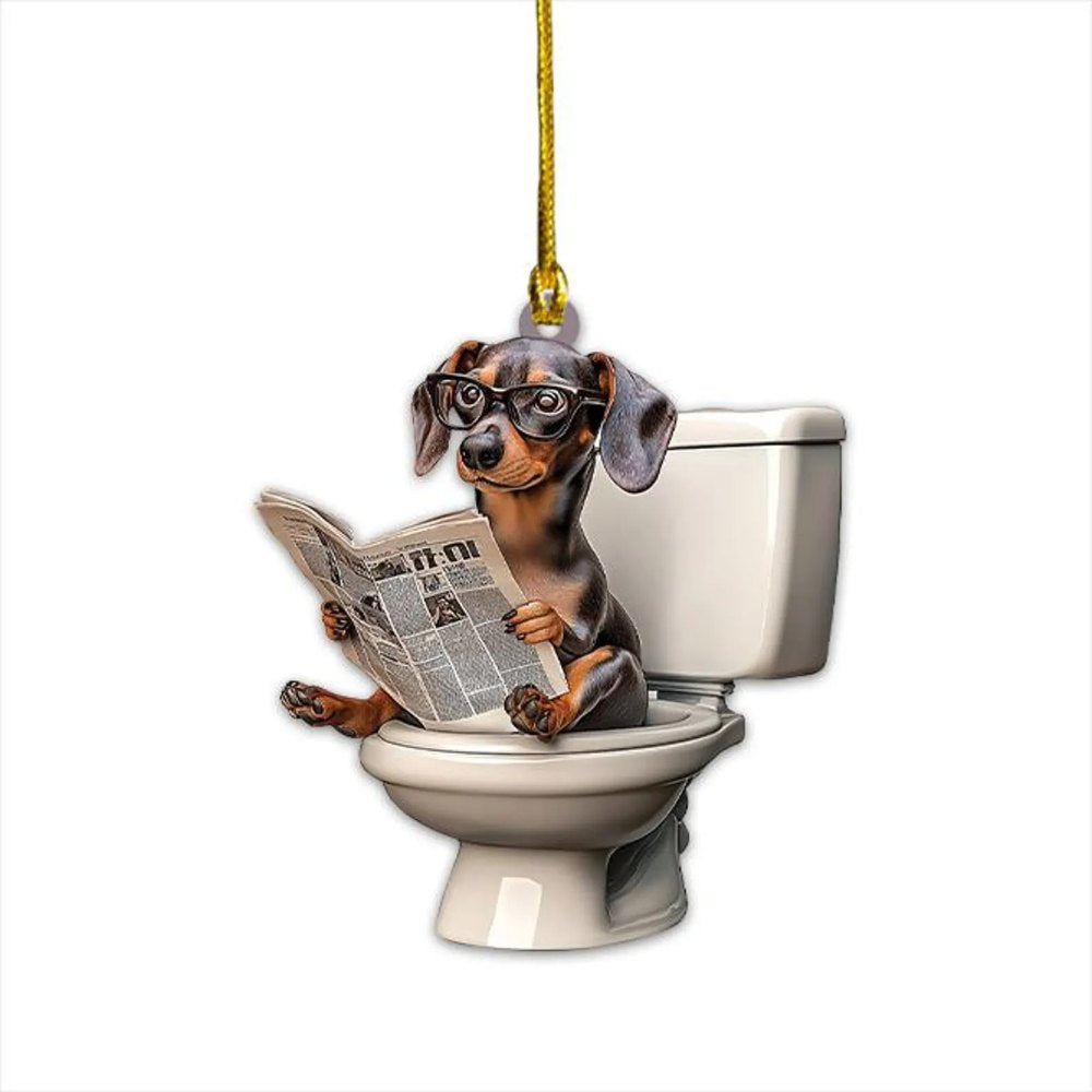Dachshund - Dog Sitting On Toilet Ornament OT011
