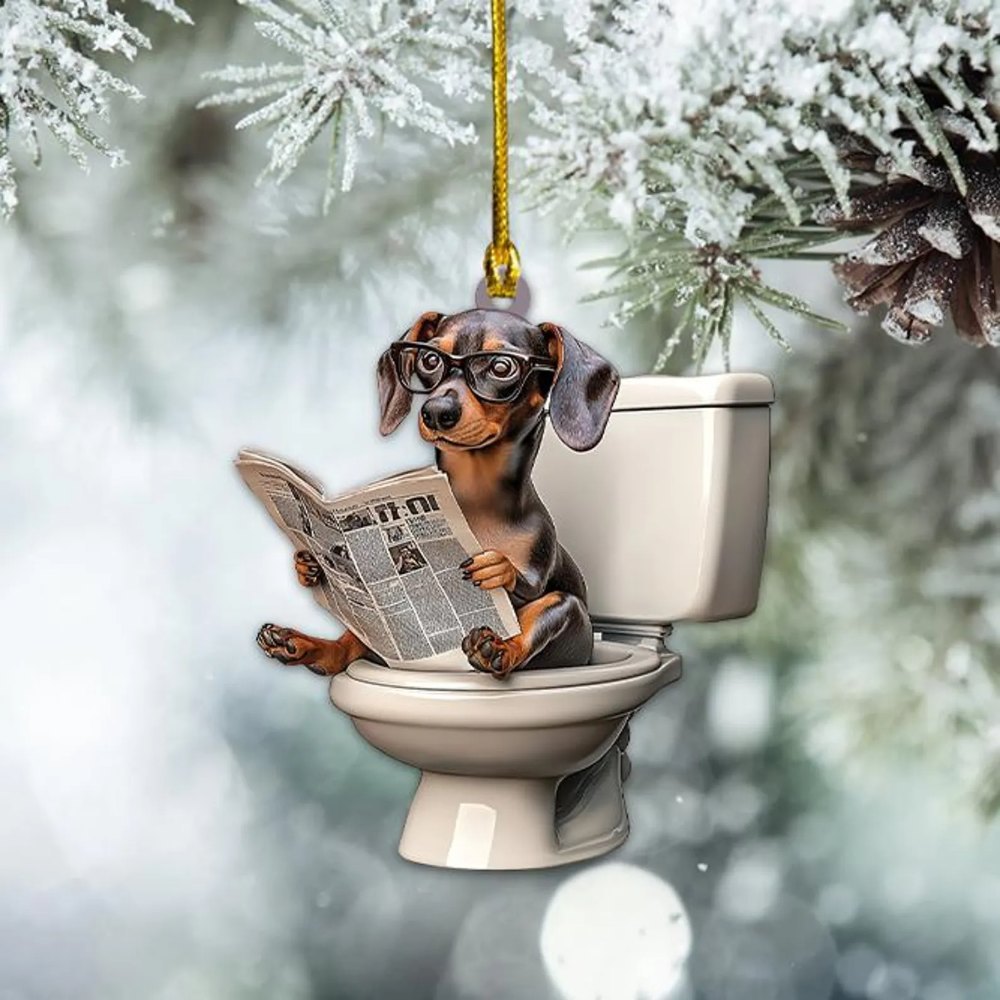 Dachshund - Dog Sitting On Toilet Ornament OT011