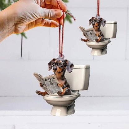 Dachshund - Dog Sitting On Toilet Ornament OT011