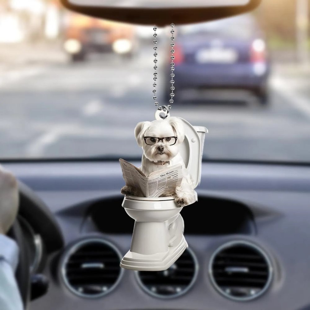 Maltese - Dog Sitting On Toilet Ornament OT012