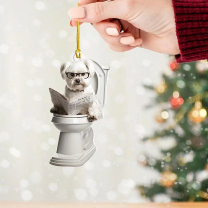Maltese - Dog Sitting On Toilet Ornament OT012