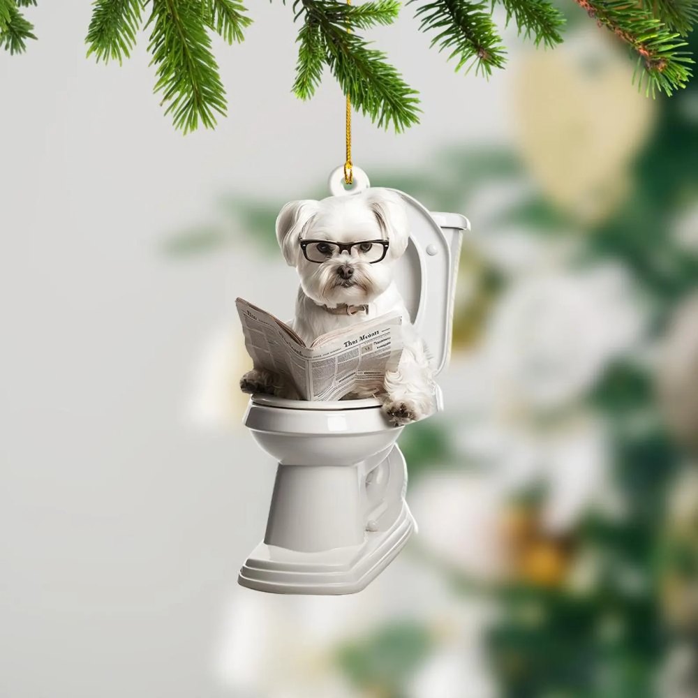 Maltese - Dog Sitting On Toilet Ornament OT012