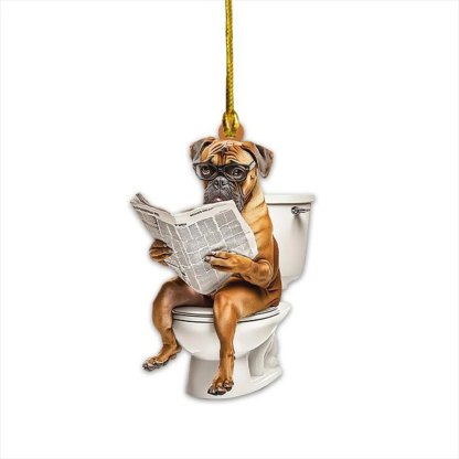 Boxer - Dog Sitting On Toilet Ornament OT013