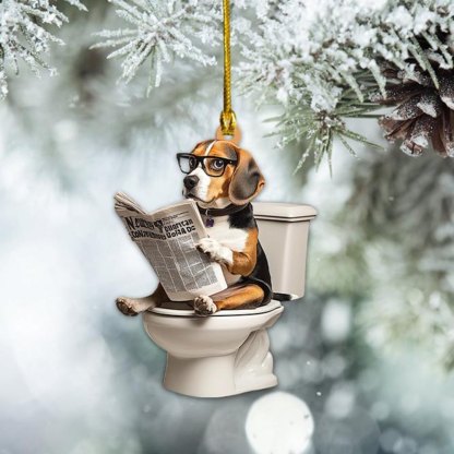 Beagle - Dog Sitting On Toilet Ornament OT014
