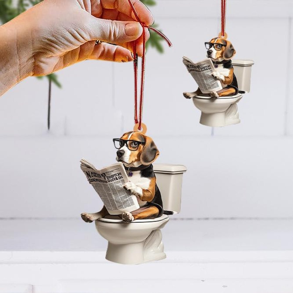 Beagle - Dog Sitting On Toilet Ornament OT014
