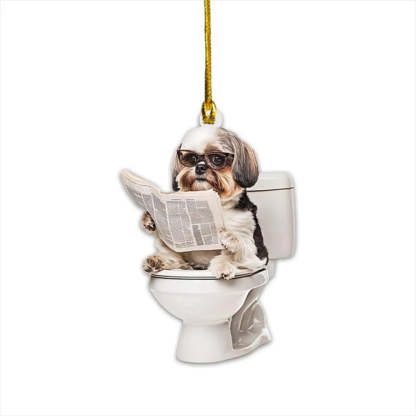 Shih Tzu - Dog Sitting On Toilet Ornament OT015