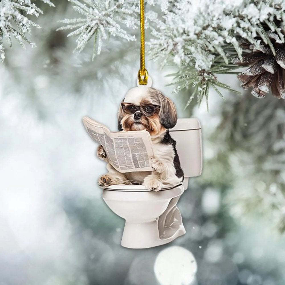 Shih Tzu - Dog Sitting On Toilet Ornament OT015