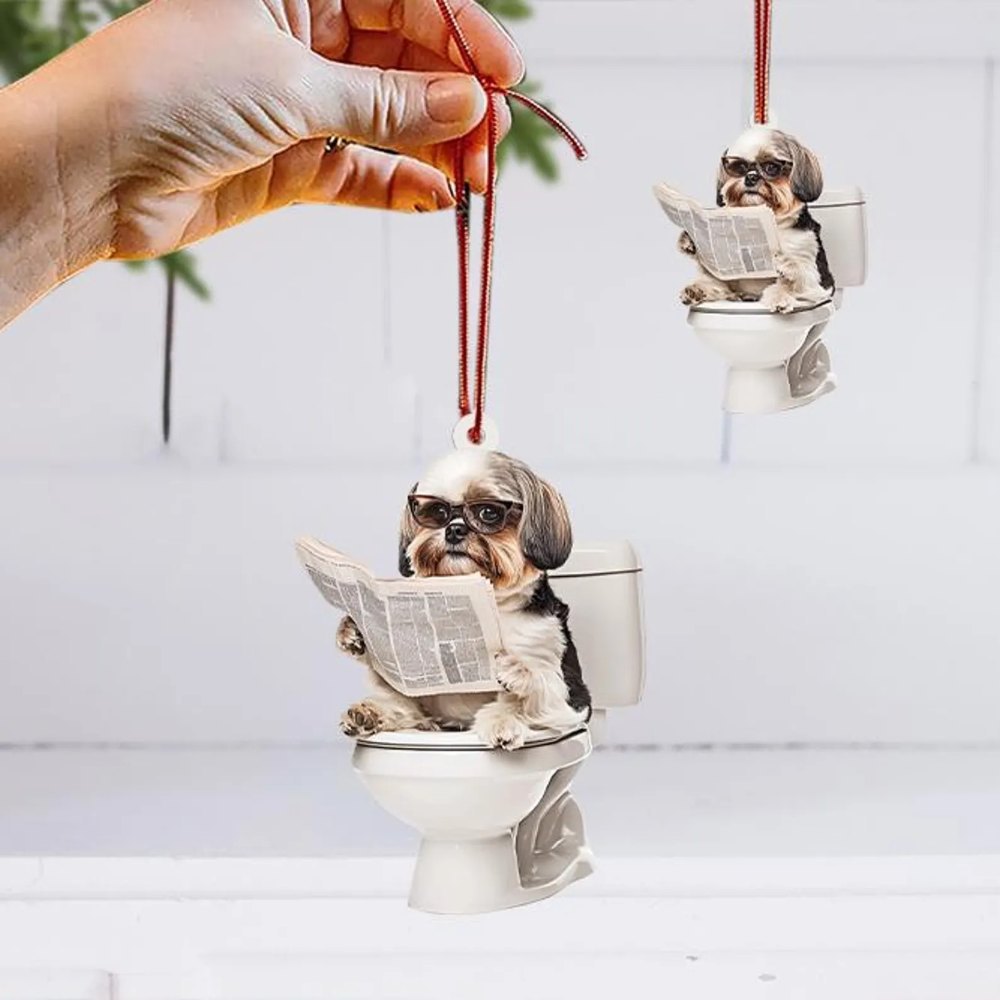 Shih Tzu - Dog Sitting On Toilet Ornament OT015