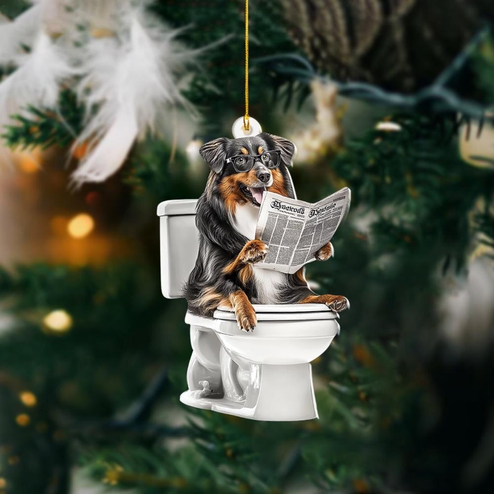 Shetland Sheepdog - Dog Sitting On Toilet Ornament OT016
