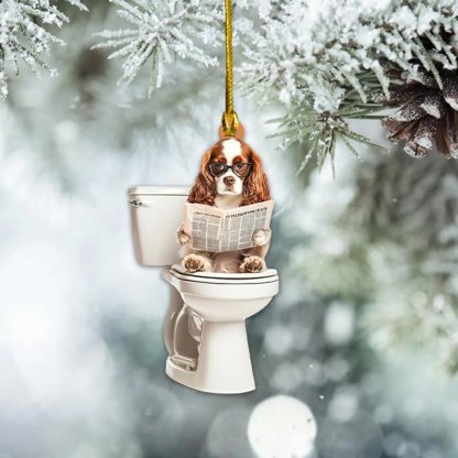 Cavalier King Charles Spaniel - Dog Sitting On Toilet Ornament OT017