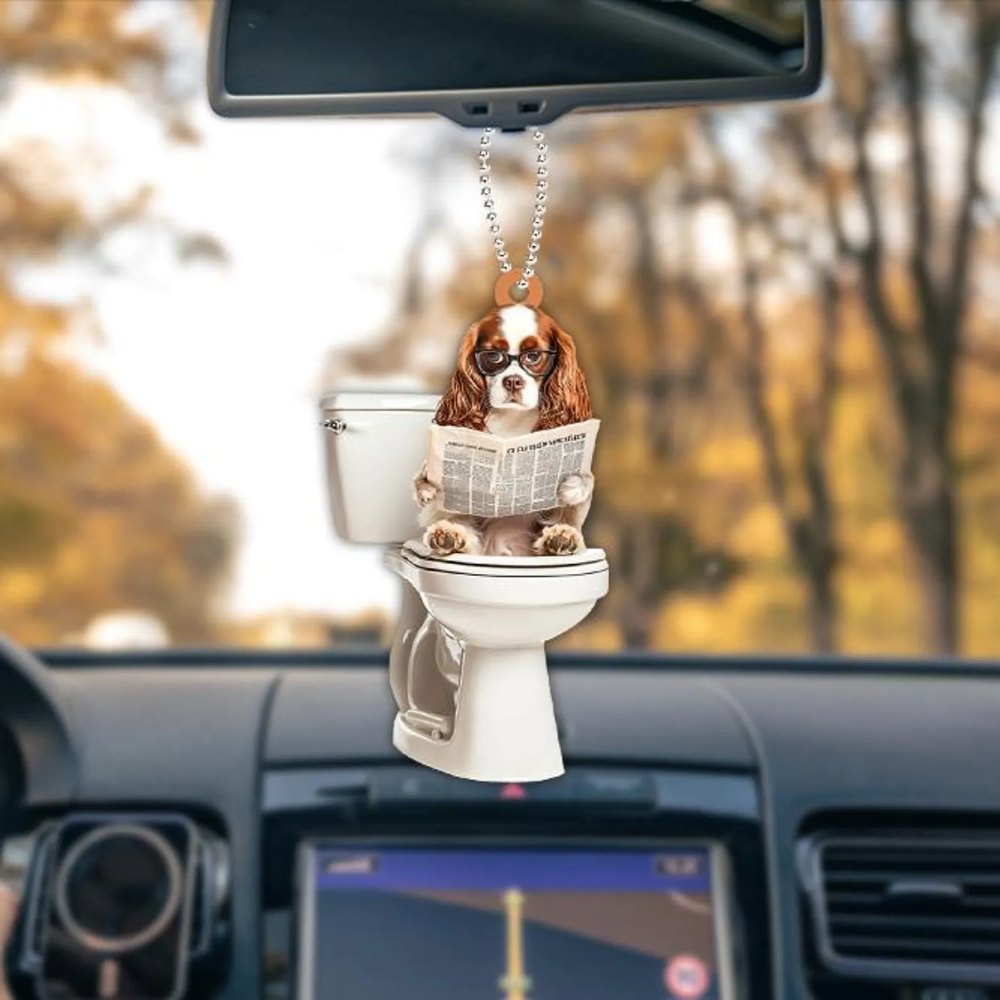 Cavalier King Charles Spaniel - Dog Sitting On Toilet Ornament OT017