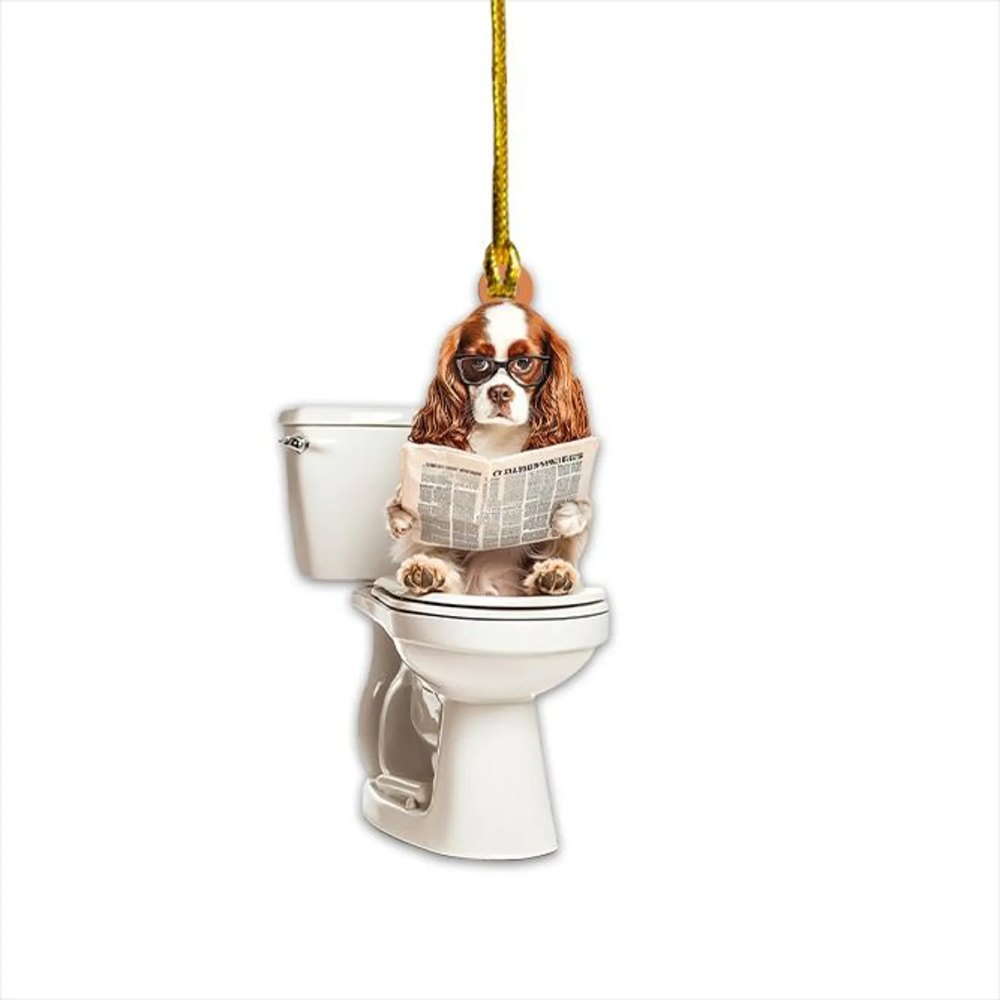 Cavalier King Charles Spaniel - Dog Sitting On Toilet Ornament OT017