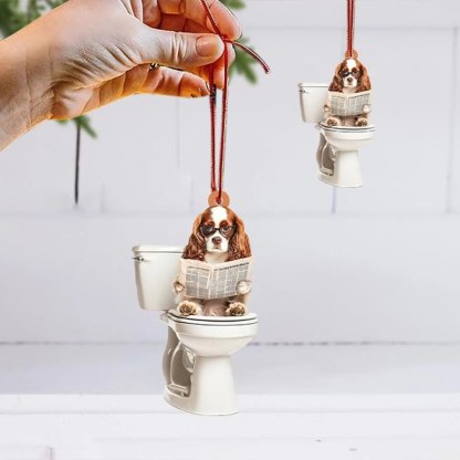 Cavalier King Charles Spaniel - Dog Sitting On Toilet Ornament OT017