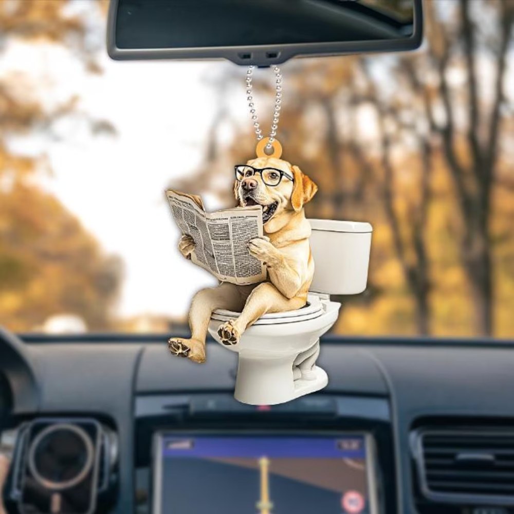 Golden Retriever - Dog Sitting On Toilet Ornament OT018