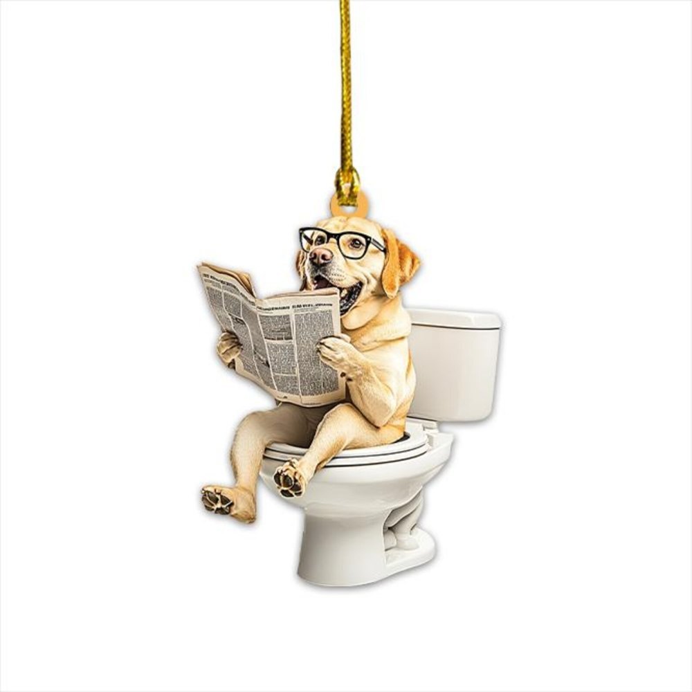 Golden Retriever - Dog Sitting On Toilet Ornament OT018