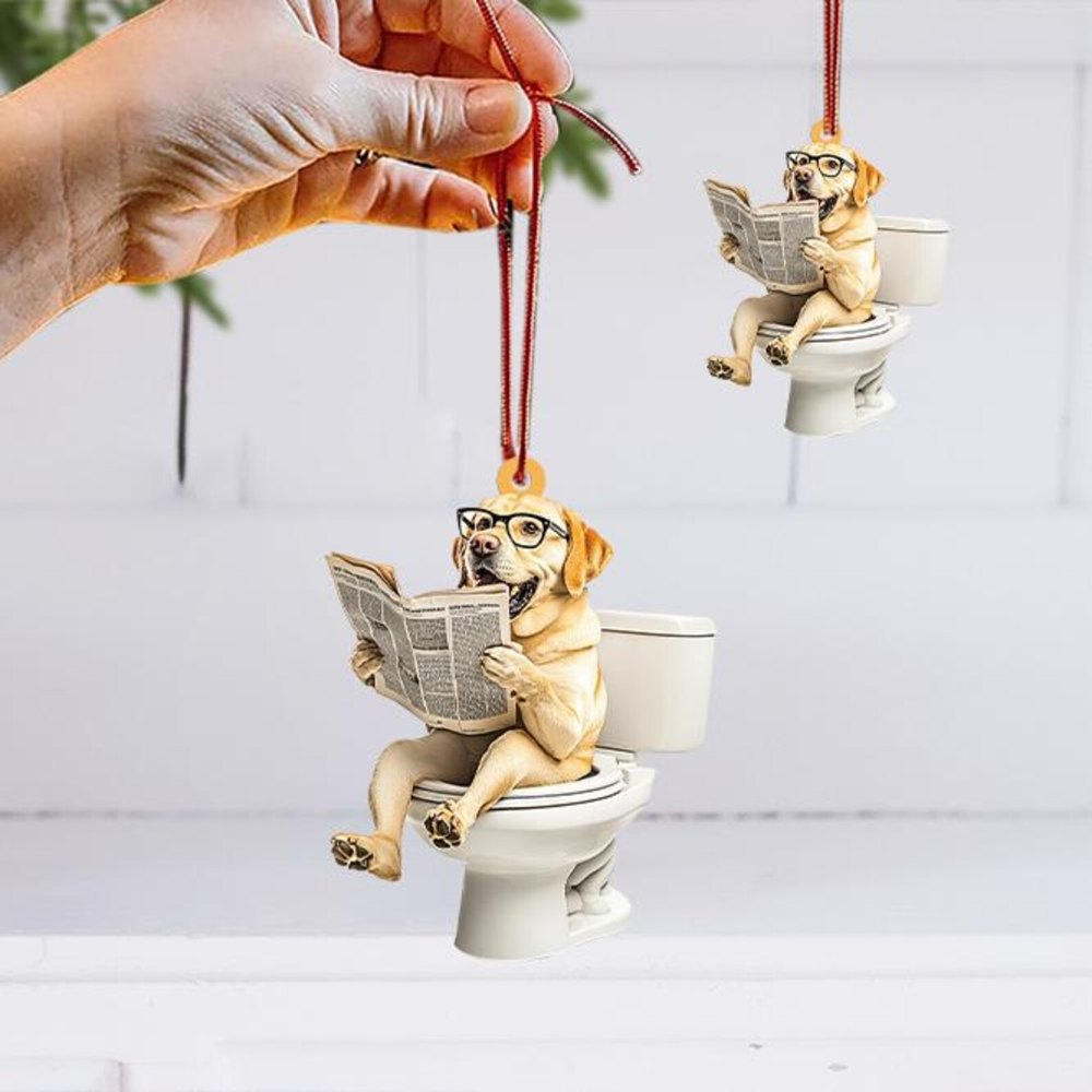 Golden Retriever - Dog Sitting On Toilet Ornament OT018