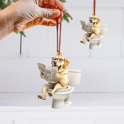 Golden Retriever - Dog Sitting On Toilet Ornament OT018