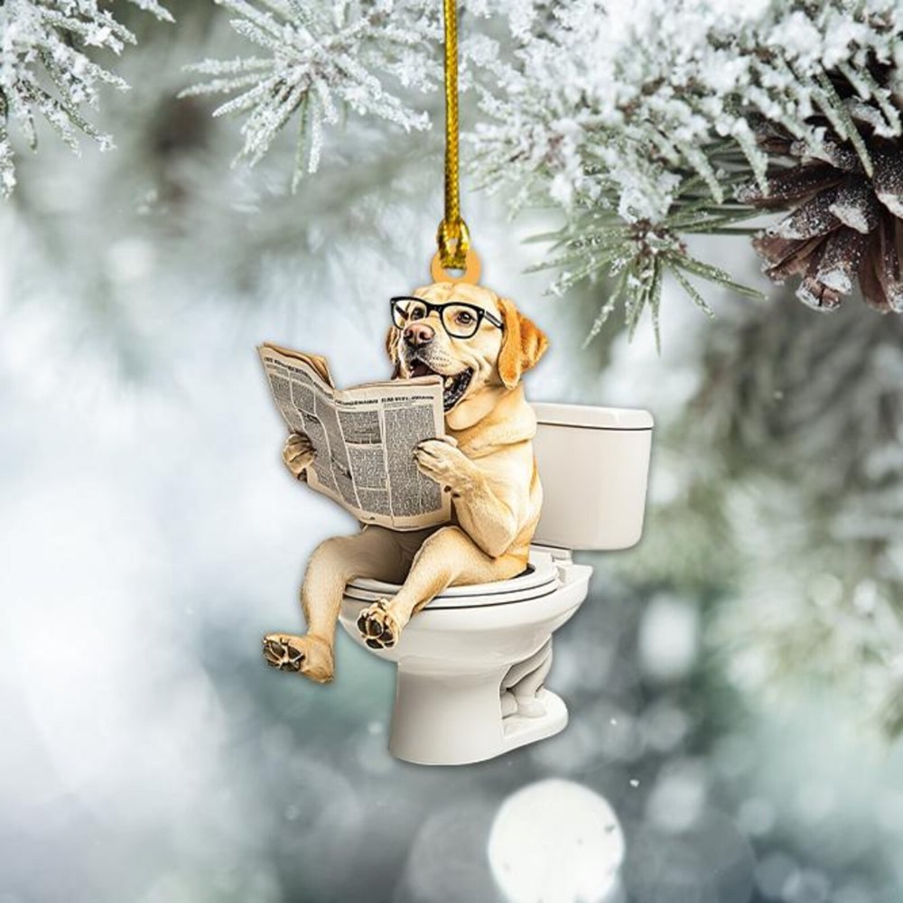 Golden Retriever - Dog Sitting On Toilet Ornament OT018