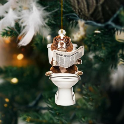 Brittany Spaniel - Dog Sitting On Toilet Ornament OT020
