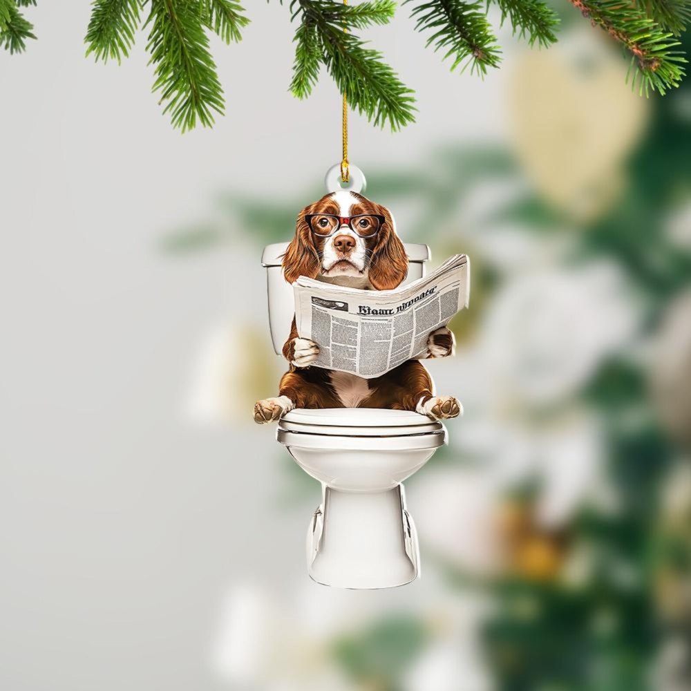 Brittany Spaniel - Dog Sitting On Toilet Ornament OT020
