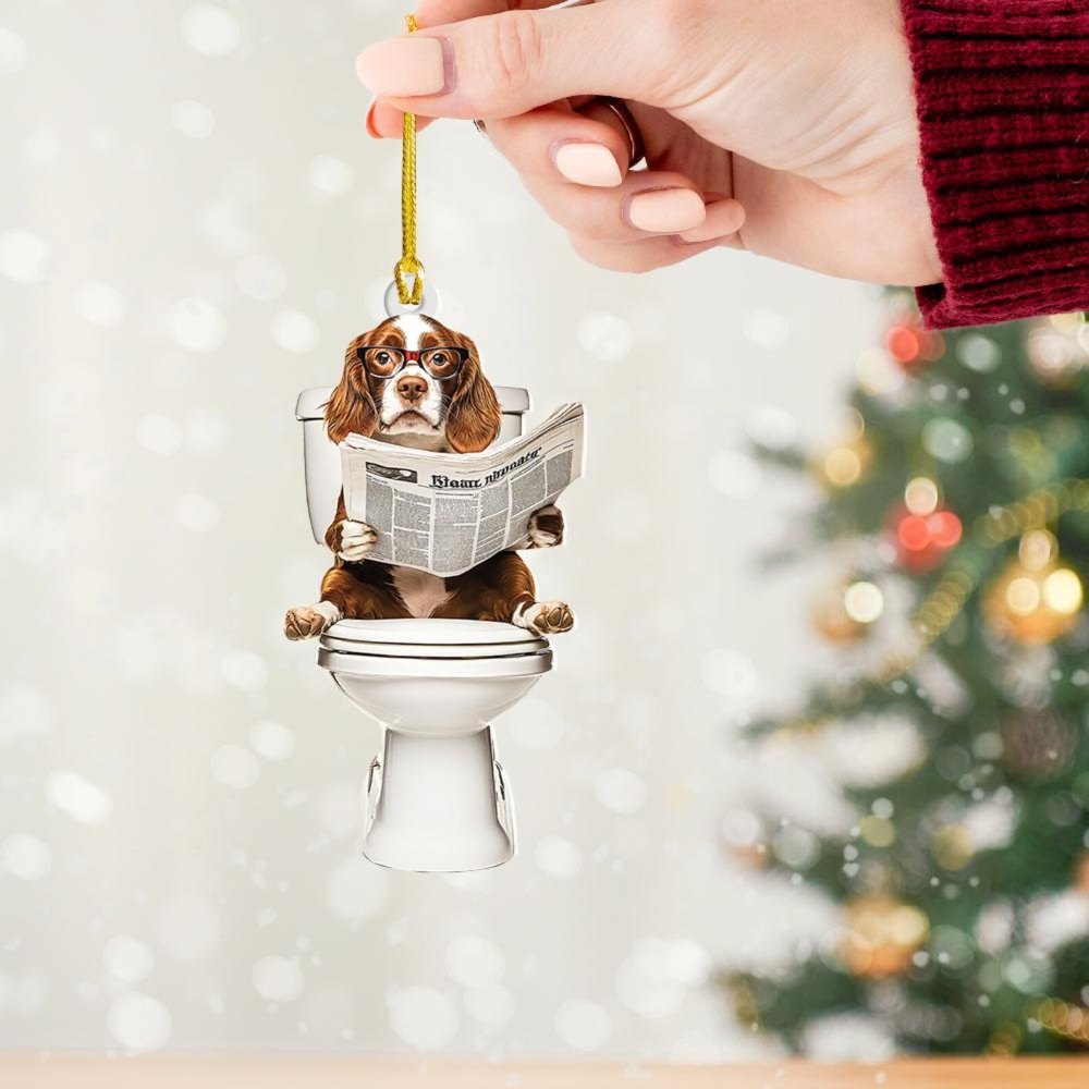 Brittany Spaniel - Dog Sitting On Toilet Ornament OT020