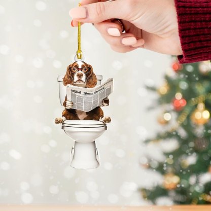 Brittany Spaniel - Dog Sitting On Toilet Ornament OT020