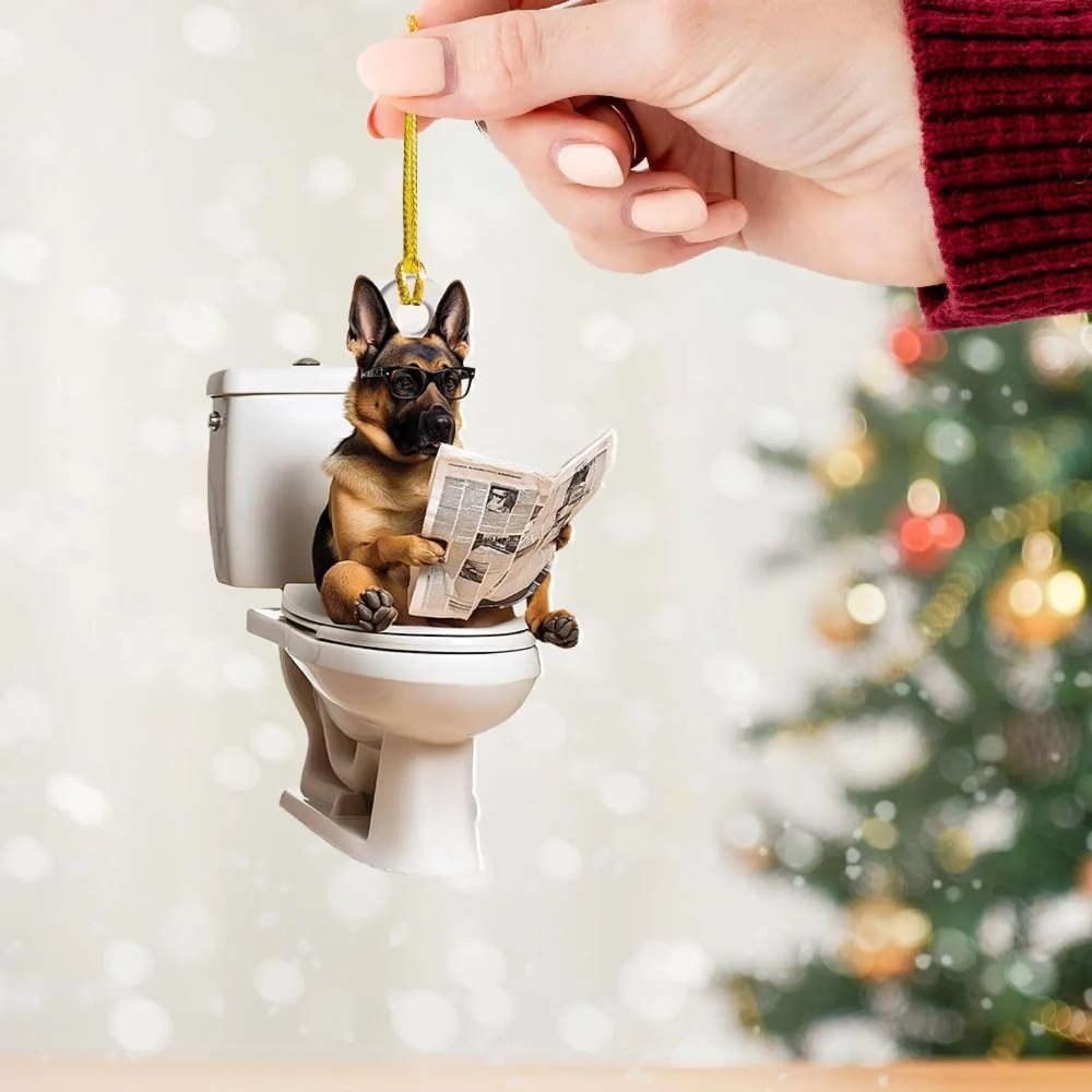 Belgian Malinois - Dog Sitting On Toilet Ornament OT021