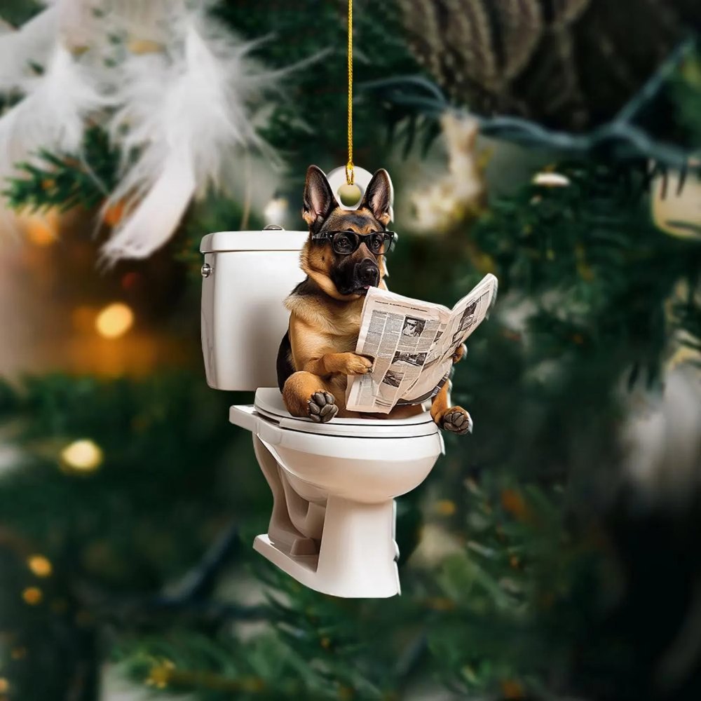 Belgian Malinois - Dog Sitting On Toilet Ornament OT021
