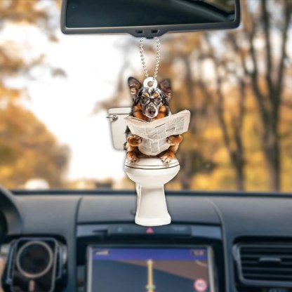 Australian Shepherd - Dog Sitting On Toilet Ornament OT022