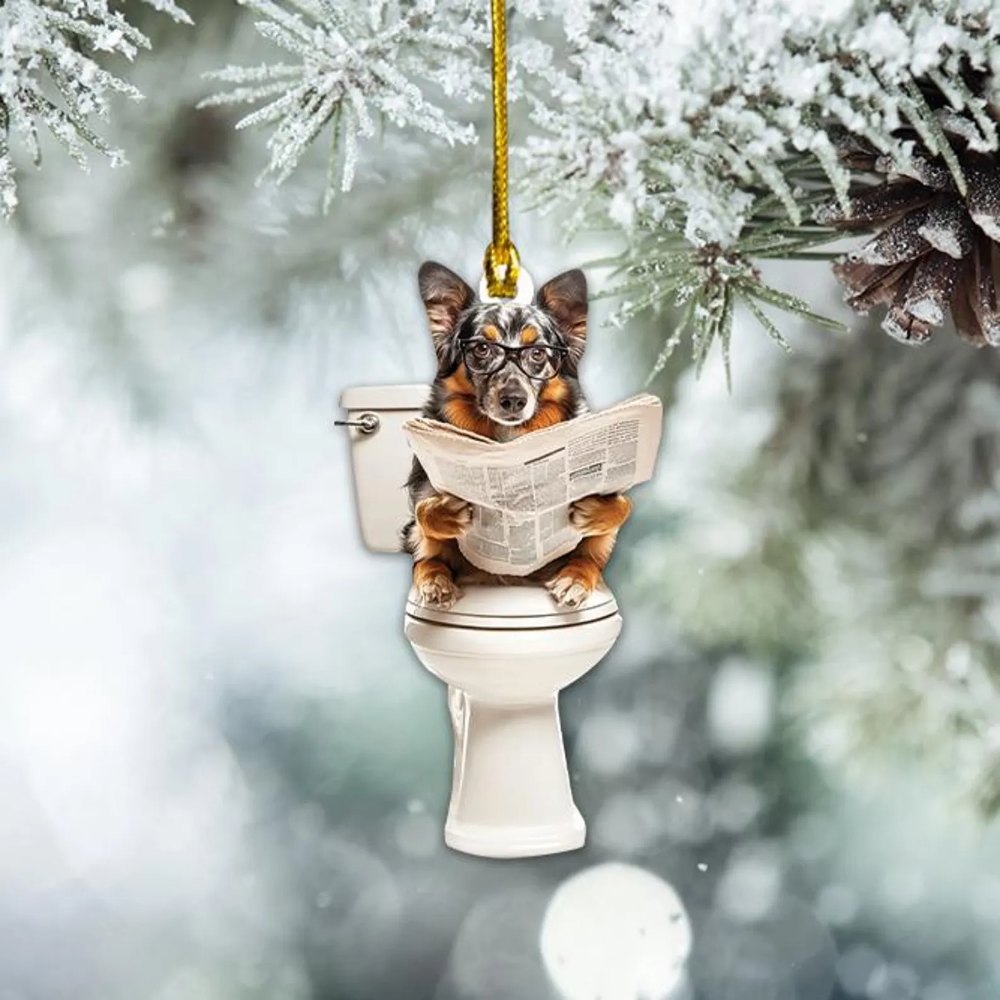 Australian Shepherd - Dog Sitting On Toilet Ornament OT022