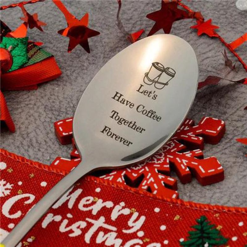 2 Cucchiai Da Caffè Incisi 19 Cm - "Let's Have Coffee Together Forever" - Acciaio Inox, Regalo Coppia Per San Valentino, Anniversario, Fidanzati